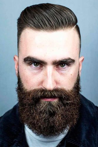 Classic Comb Over Haircuts Brown Side Part Beard