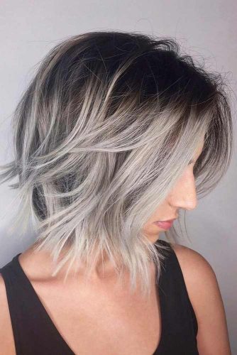 bob haircut with gray highlights