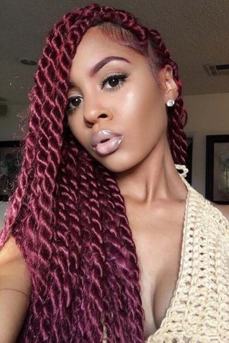 Over One Shoulder Burgundy Senegalese Twists