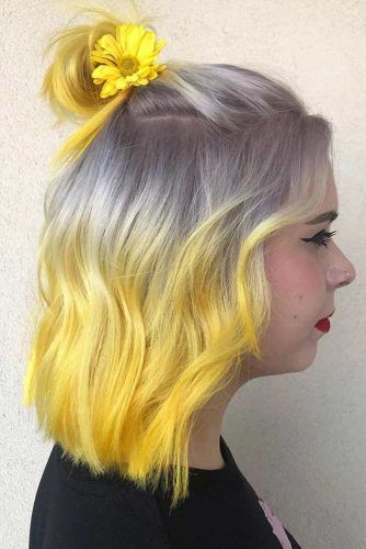 Colored Half Up Top Knot Hairstyles With Accessories #topknothairstyles #hairstyles