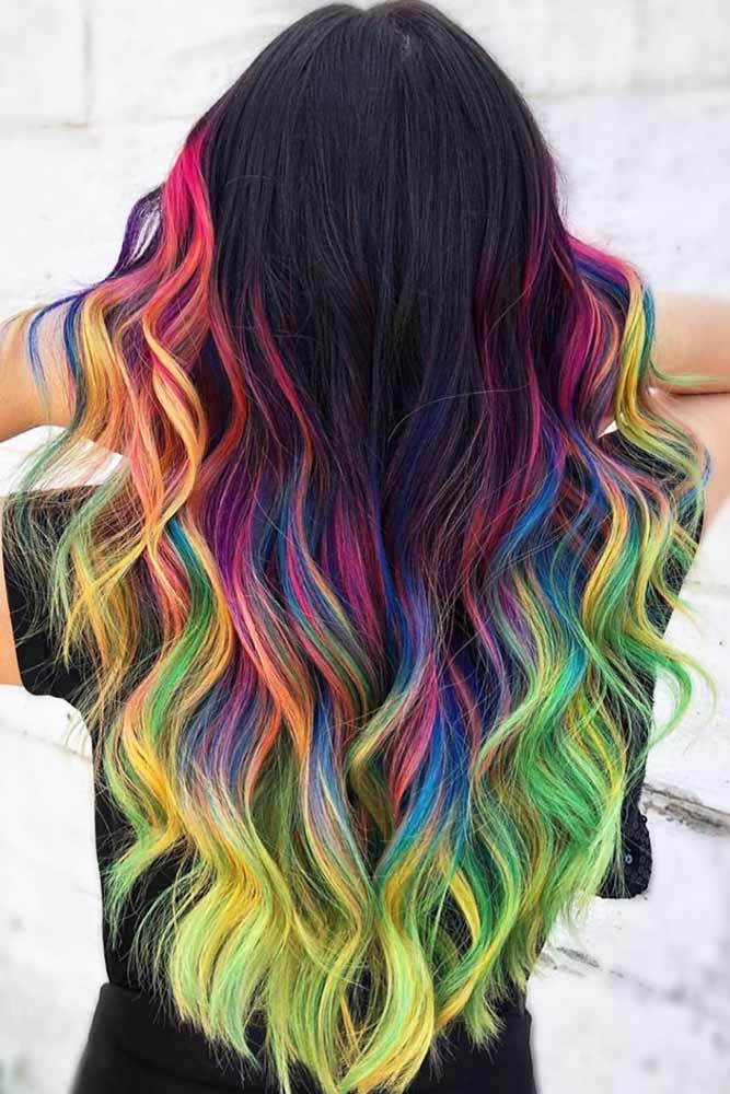 Brunette To Rainbow Hair Ombre #rainbowhair #ombre