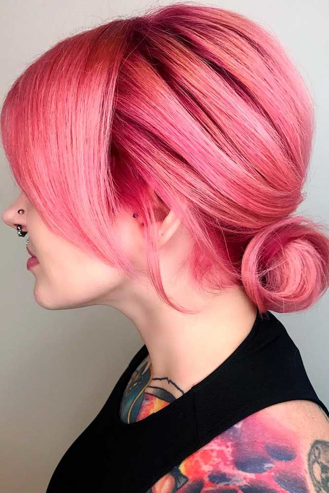 Low Twisted Buns Pink #mediumhair #updos