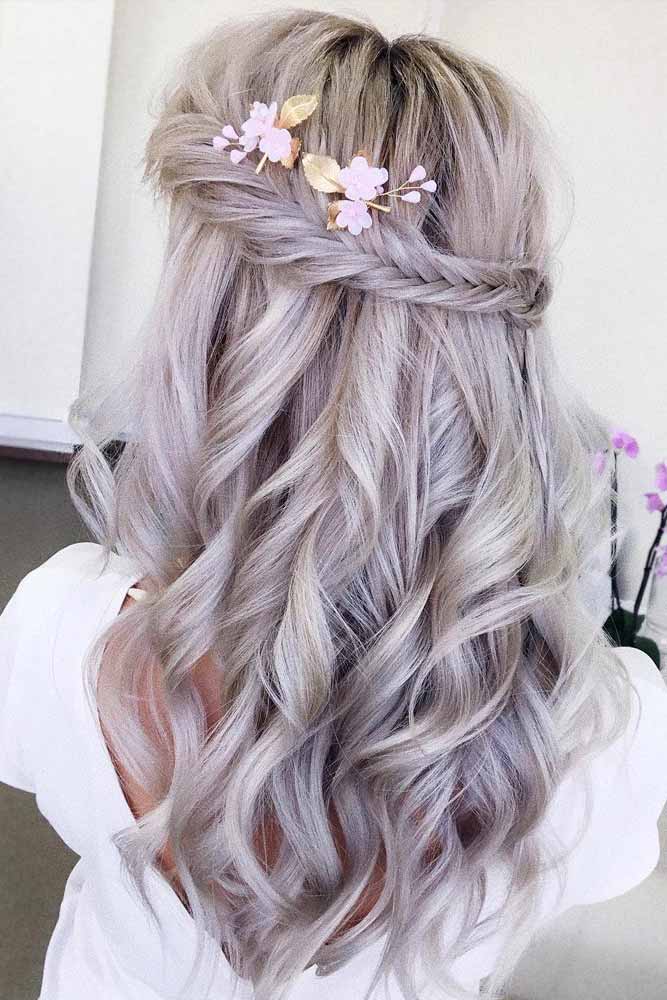 Wavy Braided Half Up Half Down Hairstyles #halfuphalfdownhairstyles #hairstyles #bridesmaidhairstyles #weddinghair #longhair