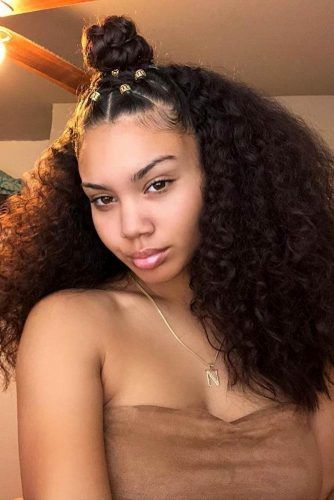 Half Up Top Knot With Accessories #naturalhairstyles #valentinesday #curlyhair #hairstyles