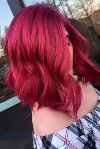 medium length bright red hair