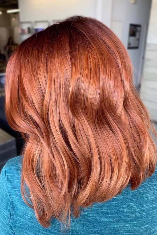 Copper Medium Length Hairstyle #mediumhair #lobhaircut