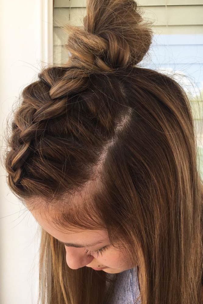 Braided Half-Up Knot Brown #mediumhair #mediumhairstyles