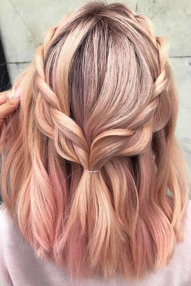 Braided Half-Up Hairstyles For A Cute Look Pink #mediumhair #mediumhairstyles