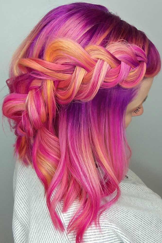 Braided Half-Up Hairstyles For A Cute Look Purple #mediumhair #mediumhairstyles