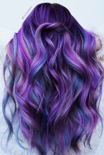 Violet And Blue Highlights For Long Hair #violethair #haircolor