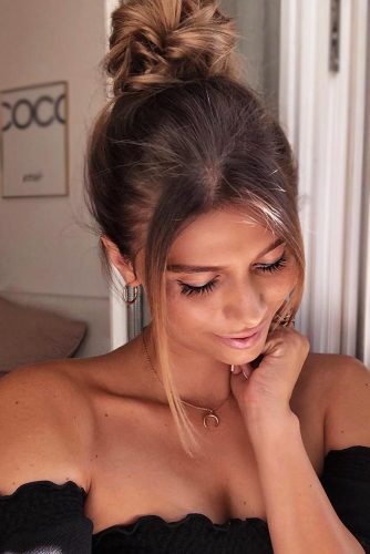 High Bun Hairstyles Bang #bun #updo