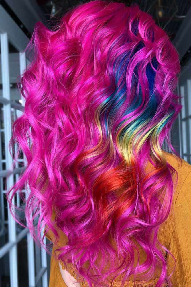 Neon Colors And Hidden Rainbow Pink #rainbowhair