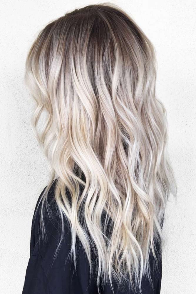 Ash Blonde Ombre Hair Style for A Long Hair Length #wavyhair #brunette #platinumblonde