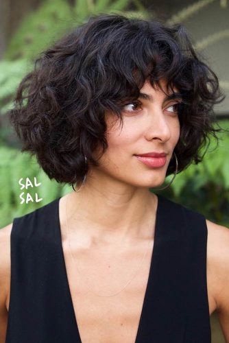 Curly Medium Bob With Bangs #shorthaircuts #bobhaircut #curlyhair