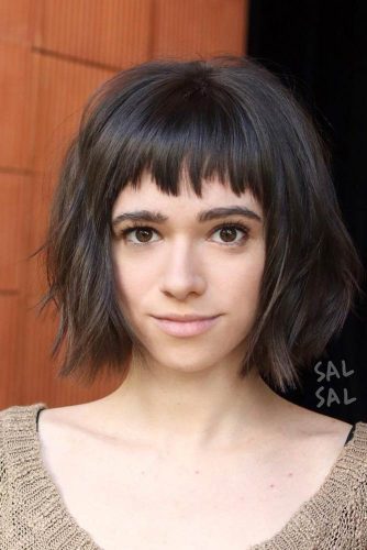 Short Layered Bob With Baby Bangs #shorthaircuts #bobhaircuts #bobwithbangs #babybangs