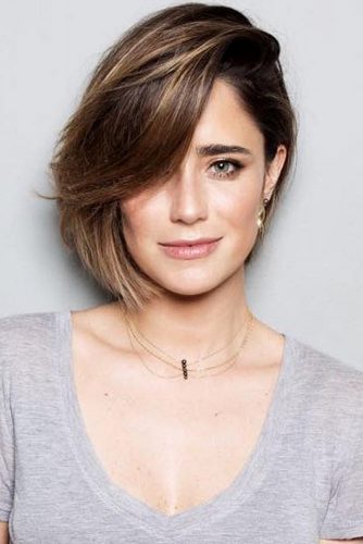 Side Swept Texturized Haircuts Brown Bob #shorthairstyles #shorthair #hairstyles #bobhairstyles #brownhair