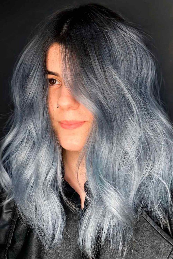 Long Grey Ombre With Blue Undertone