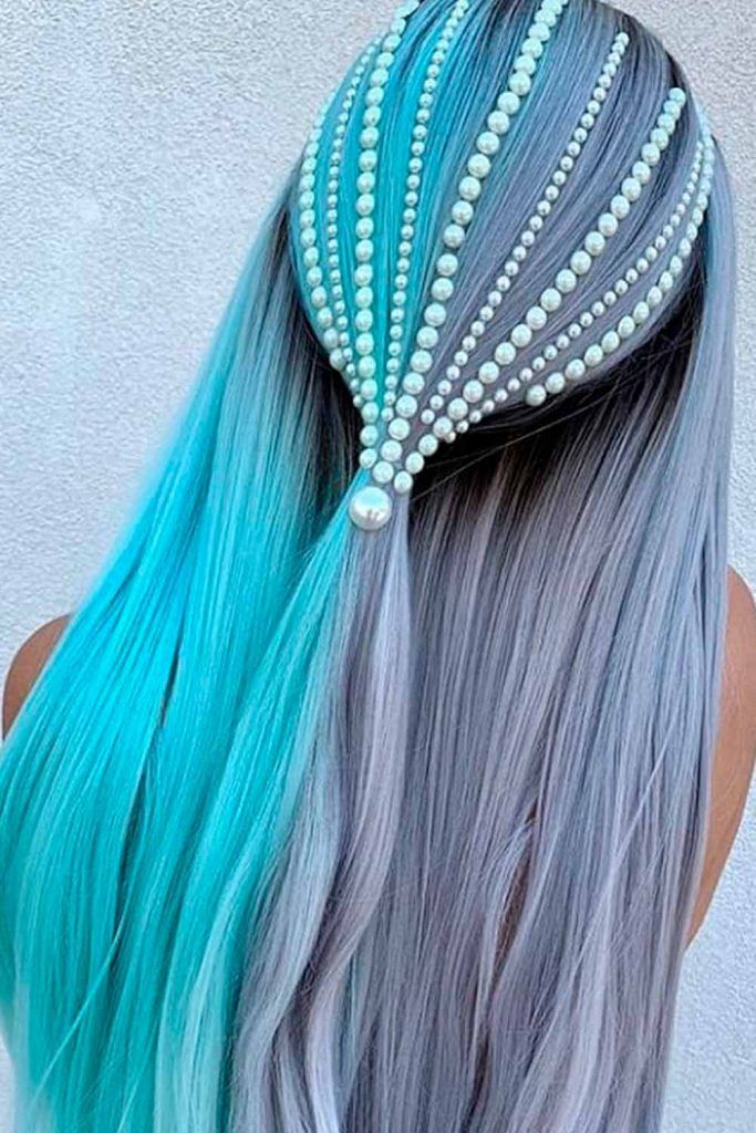 Light Grey And Blue Ombre Hair