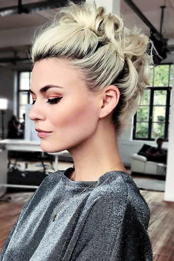 Blonde High Upstyle For Short Hair #updo #shorthair #hairstyles