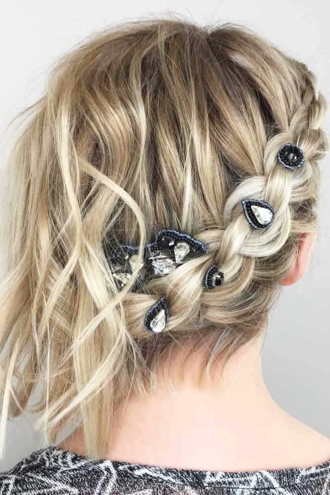 Accessorized Braided Hairdos For Ladies #updo #shorthair #hairstyles