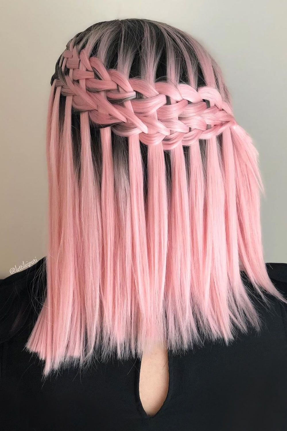 Pink Medium Hair With Ladder Braid