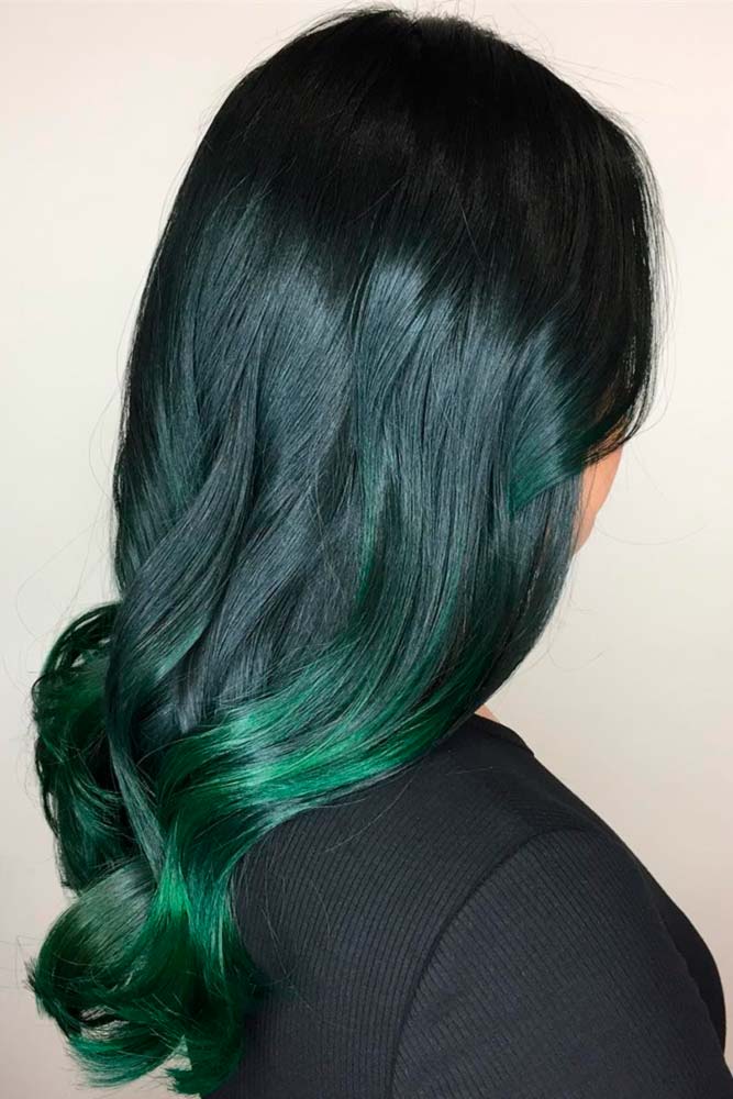Black Roots with Dark Green Ombre