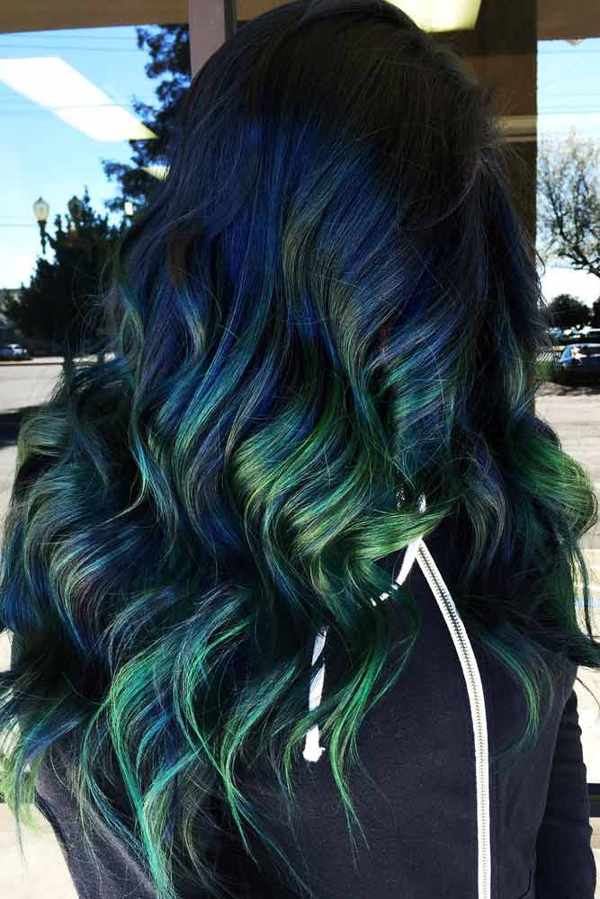 Green And Blue Highlights #greenhair #haircolor