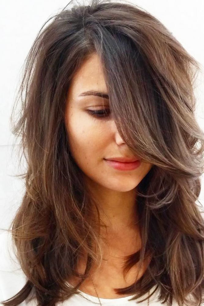 medium length straight hairstyles with side bangs