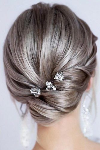 Silver Low Updo With Accessories #updo #mediumhair #hairstyles