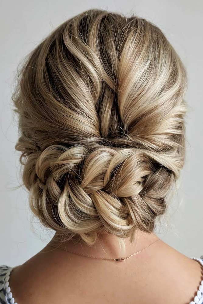 Low Braided Updo Hairstyles For Wedding #weddinghairstyles #hairstyles #updohairstyles #braids