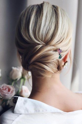 Accessorized Low Buns Updo #mediumhair #weddinghairstyles