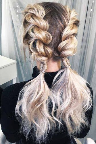 Double Rope Braids Into Ponytails #updo #ponytails #braids