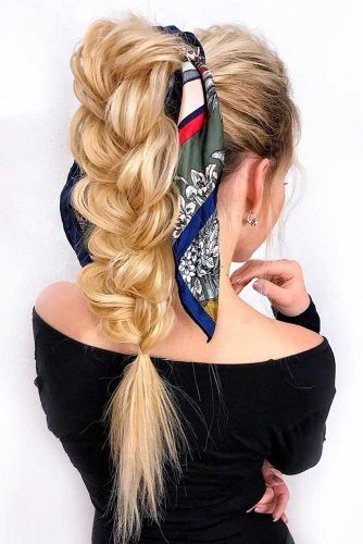 High Braided Ponytail With Head Scarf #updo #braids #ponytails