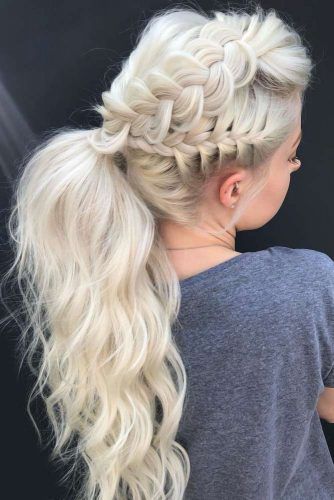 Messy Ponytails With Braids In Dutch Style Blonde #ponytails #updo