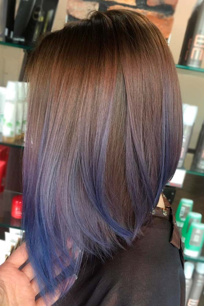 dark brown hair with blue tips