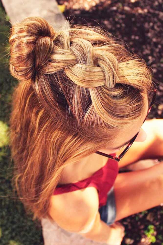 Side Braid With Top Knot #longhairstyles