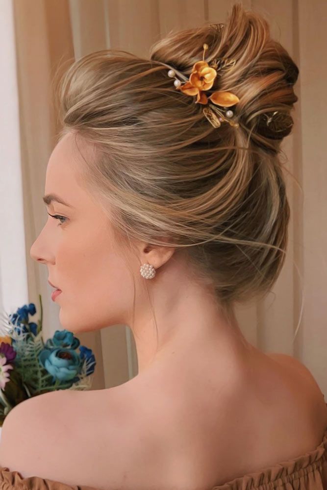 Tender High Bun With Flowers #homecominghairstyles