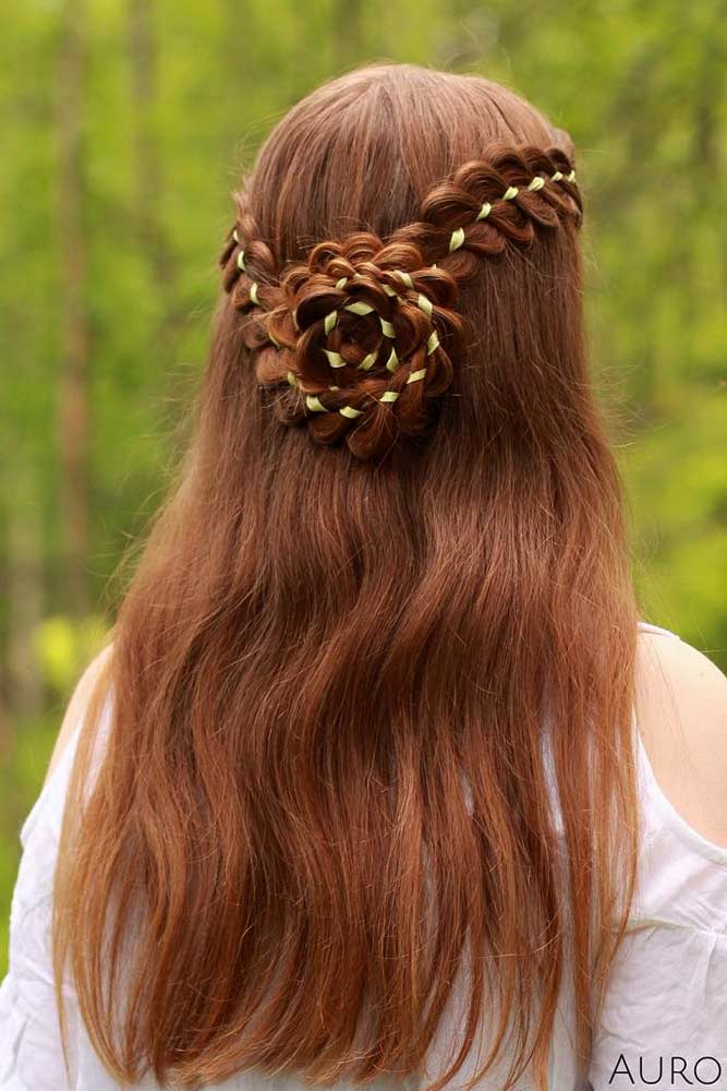 Four Strand Ribbon Braided Flower #homecominghairstyles #homecoming #hairstyles #braids #longhair