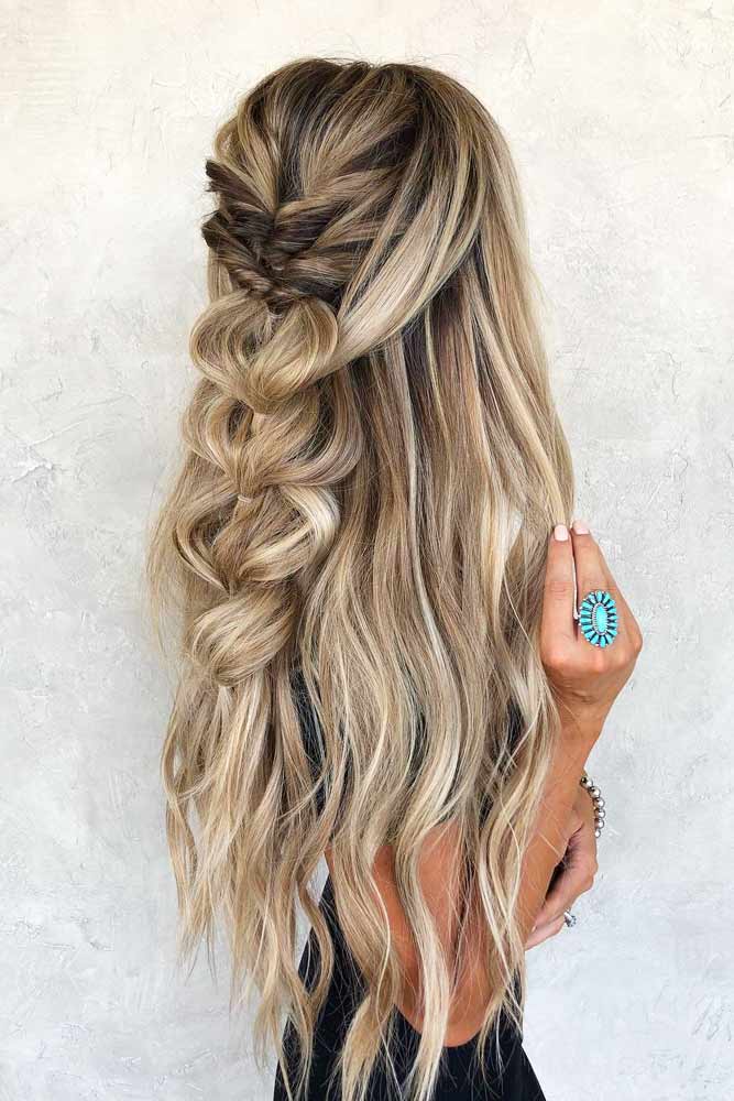 Twisted Half Updo With Braids #homecominghairstyles #homecoming #hairstyles #braids #longhair