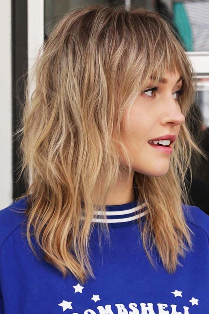 Layered Hair With Wispy Bangs #faceshapehairstyles #bangs