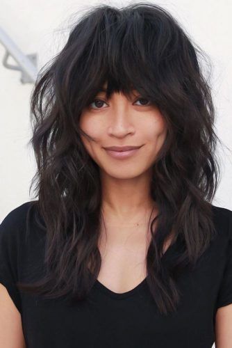 long hair with bangs for round faces