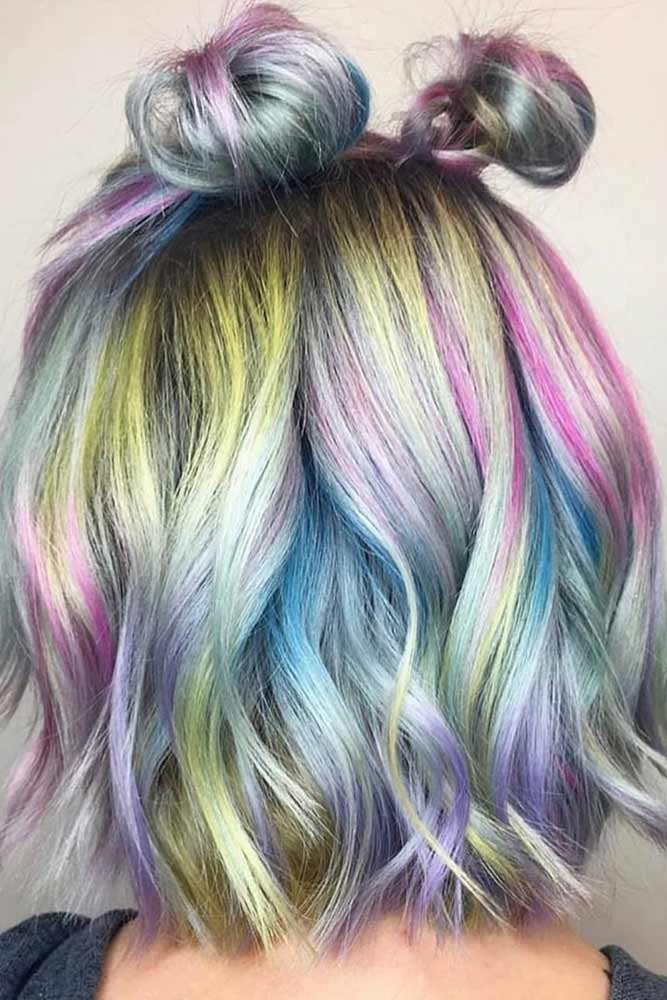Colored Space Hair Buns #spacebuns #bunhairstyles