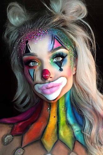 Space Buns For Rainbow Clown #halloweenhairstyles #halloween #hairstyles #spacebuns #longhair