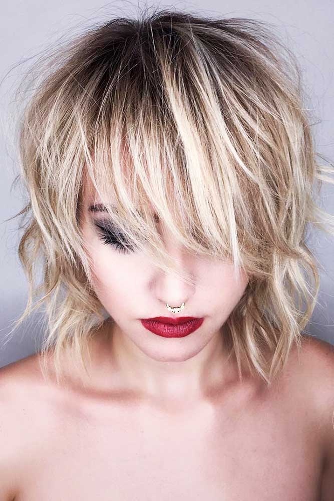 Messy Wavy Bob with A Soft Wispy Fringe #bangs #bob