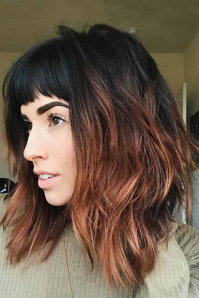 long bob cut with curtain bangs