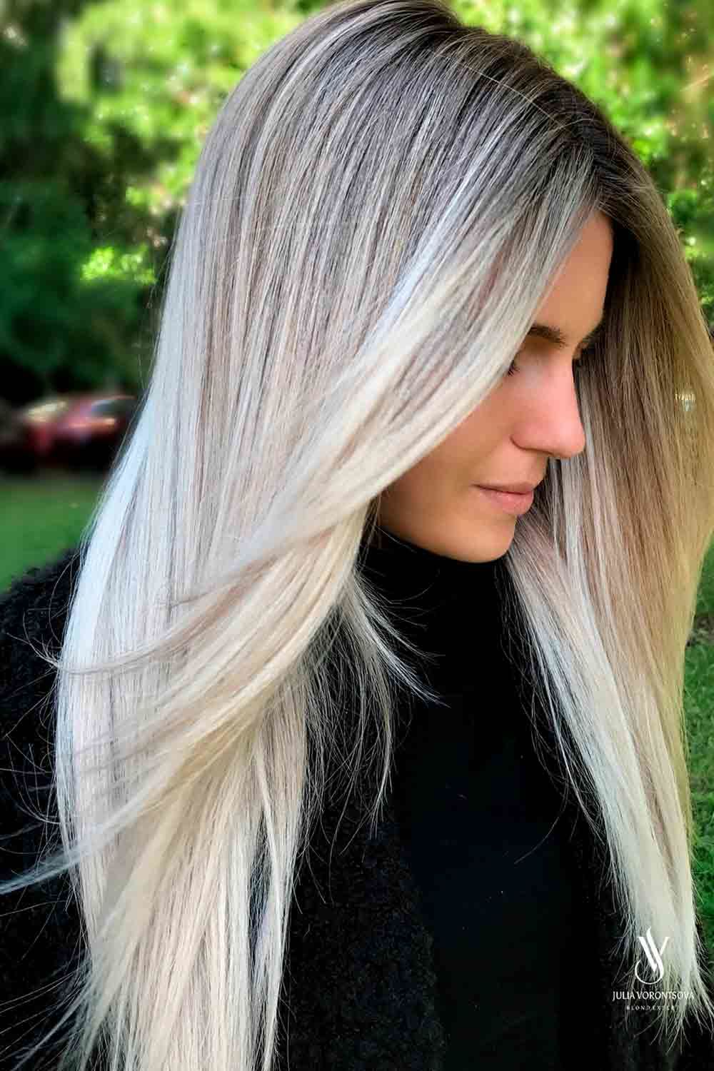 Dark Hair With Platinum Blonde Balayage For Straight Hair #ilovemyhair #beautifulhair