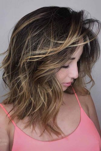 Layered Dark Brown Hair with Blonde Highlights