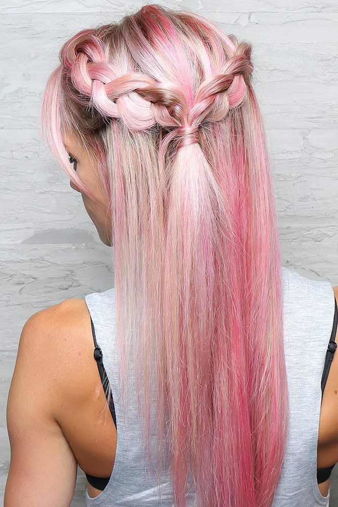 Braids Into Ponytails Half Styles Pink #halfponytail #halfuphalfdown