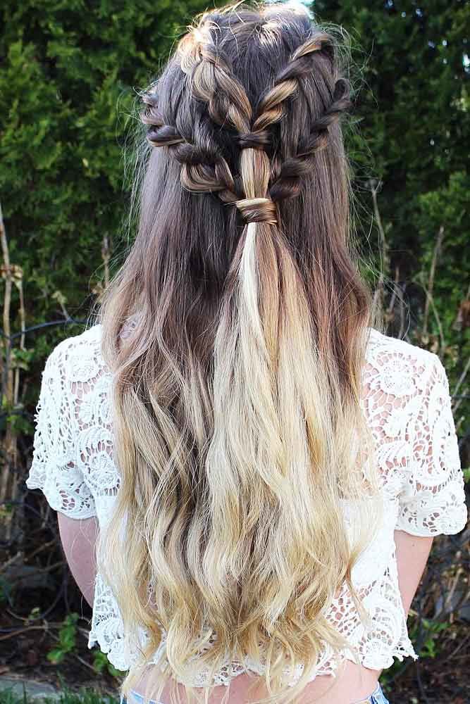 Braids Into Ponytails Half Styles Ombre #halfponytail #halfuphalfdown