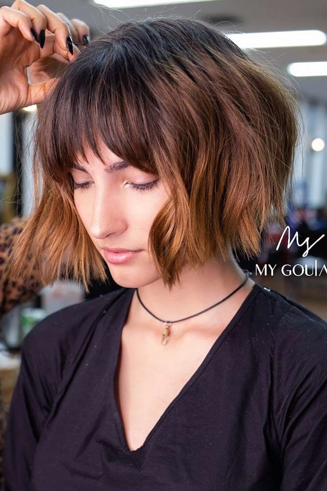 Short Bob With Bangs #shorthairstyles #hairtypes #thickhair